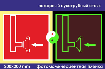 F08 пожарный сухотрубный стояк (ГОСТ 34428-2018, фотолюминесцентная пленка, 200х200 мм) - Знаки безопасности - Фотолюминесцентные знаки - Магазин охраны труда Протекторшоп