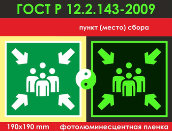 E21 пункт (место) сбора (фотолюминесцентная пленка гост р 12.2.143–2009, 200х200 мм) - Знаки безопасности - Фотолюминесцентные знаки - Магазин охраны труда Протекторшоп