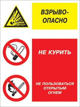 Кз 11 взрывоопасно - не курить и не пользоваться открытым огнем. (пластик, 300х400 мм) - Знаки безопасности - Комбинированные знаки безопасности - Магазин охраны труда Протекторшоп