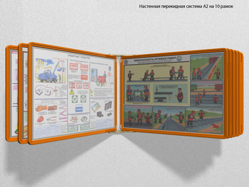 Настенная перекидная система а2 на 10 рамок (оранжевая) - Перекидные системы для плакатов, карманы и рамки - Настенные перекидные системы - Магазин охраны труда Протекторшоп